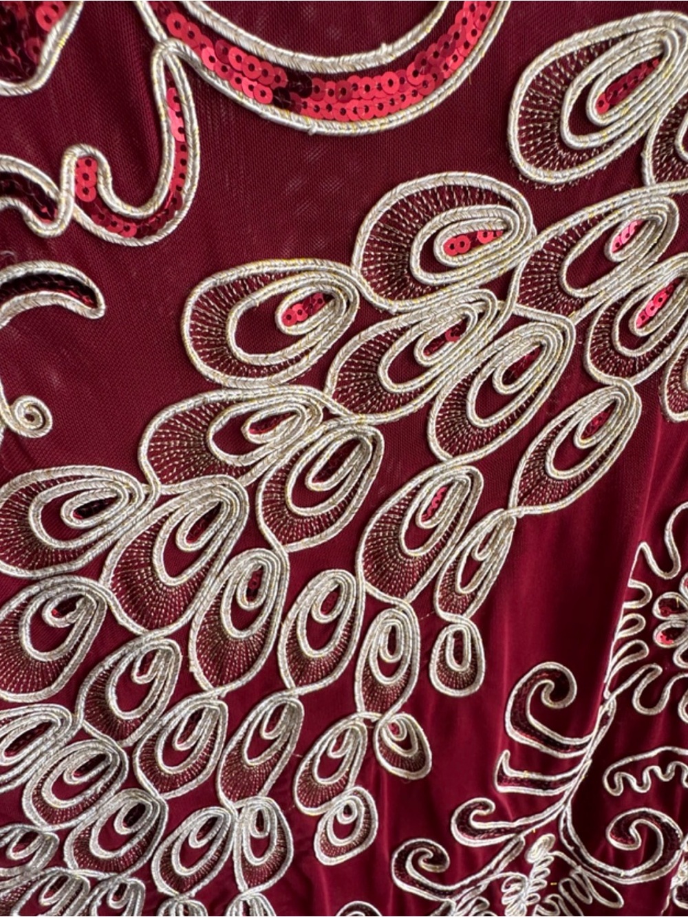 Simply Couture Art Deco Burgundy Sequin Peacock Tunic Blouse XXL - Picture 6 of 8